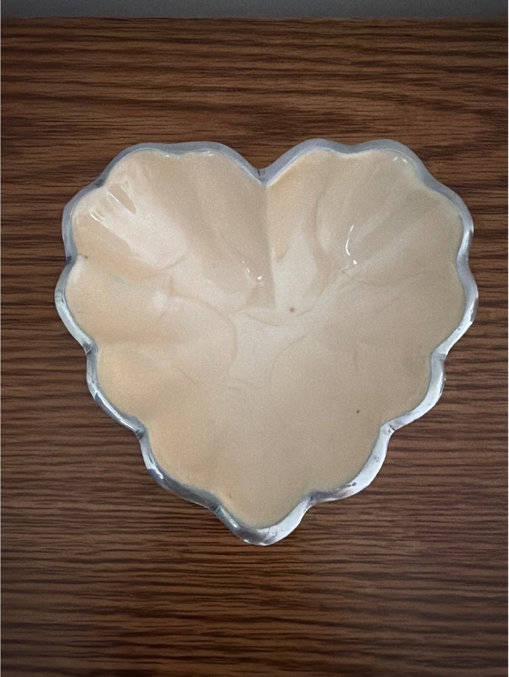Vintage heart dish Julia Knight cream silver enamel cottagecore grandma granny